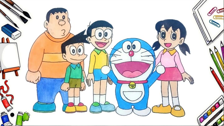 Cara Menggambar DORAEMON dan Teman Teman yang Gampang