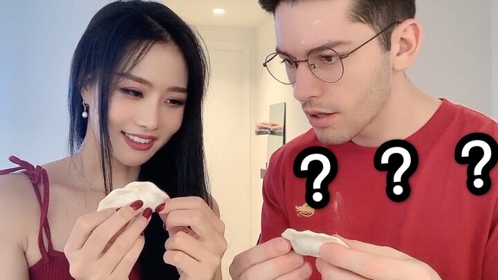 الصديق الأجنبي يحشي الزلابية للمرة الأولى ويختبر روح السنة الصينية الجديدة 🎉