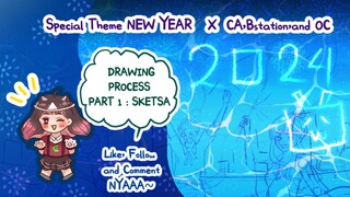PART 1: Sketch ( New Year's celebration with fireworks on the beach )