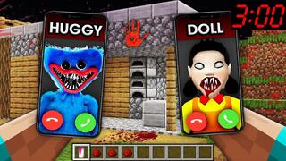 DON'T CALL TO HUGGY WUGGY AT 3:00 AM vs DOLL SQUID GAME in MINECRAFT how to summon giant Huggy Wuggy