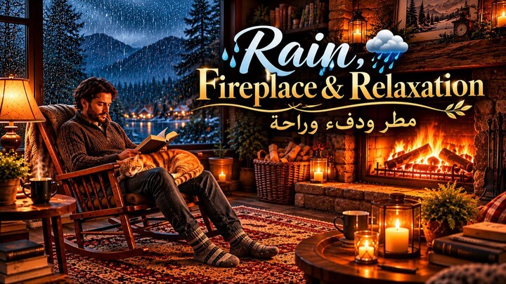 Rainy Winter Night by the Fireplace 🌧️🔥 | Cozy Cabin Ambience for Sleep, Relaxation & Reading