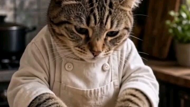 cat cutting a meat