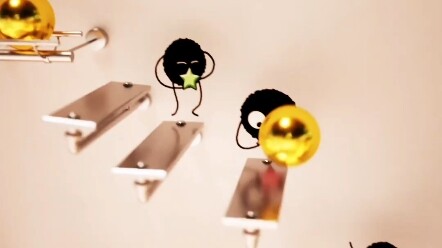 Musik yang muncul saat bola kecil melambung terasa begitu halus dan melayang.