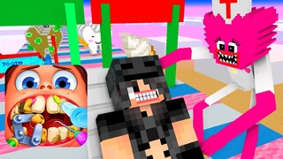 Minecraft, Cute Girl DENTIST RUN + Nurse KISSY MISSY CHALLENGE - Monster School