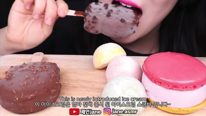 JANE ASMR | (edit) chocolate ice cream with mochi and macaron