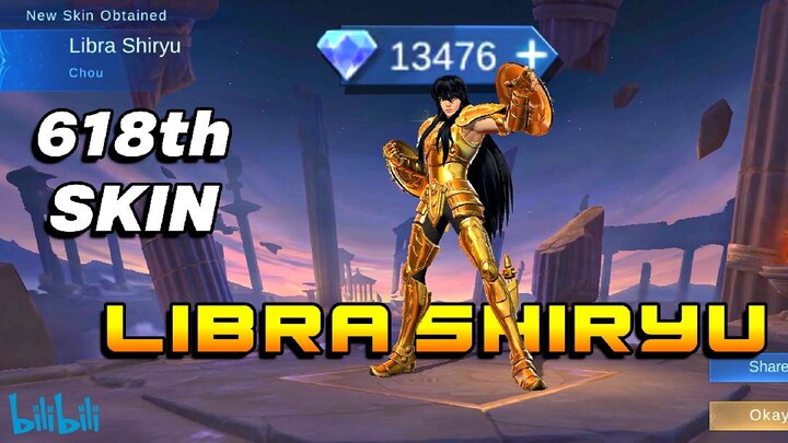 618th SKINS 😱 | CHOU SAINT SEIYA LIBRA SHIRYU SKIN DRAW in Mobile Legends 🔥🔥🔥