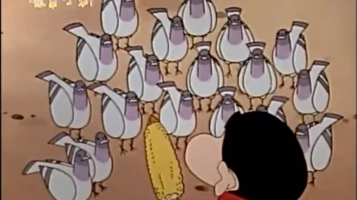 Crayon Shin-chan feeds the pigeons