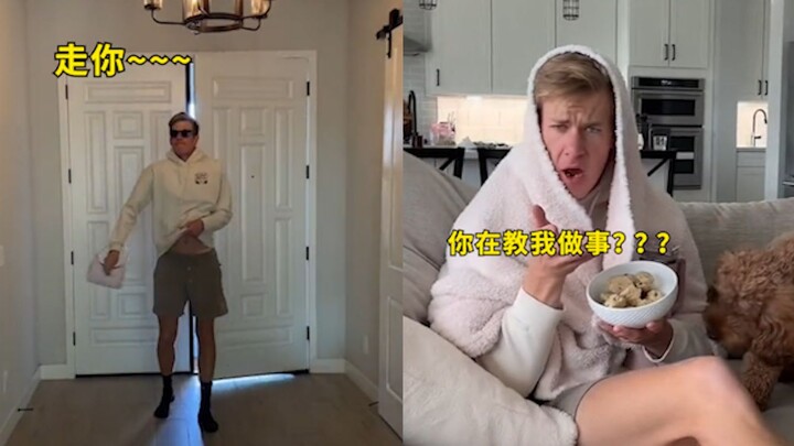 Seorang suami asing menirukan waktu luang istrinya setelah pulang kerja, dan detail yang sempurna me