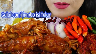 ASMR CUMI JUMBO ISI TELUR GULAI PEDAS, SAMBEL JENGKOL, NASI PUTIH | ASMR MUKBANG INDONESIA