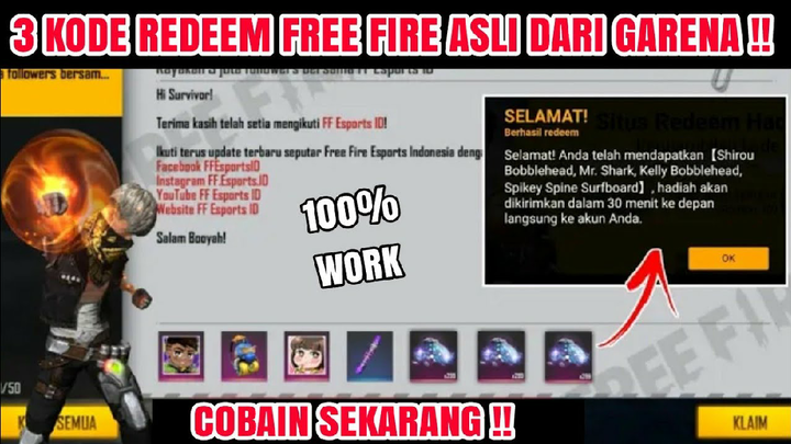 3 KODE REDEEM FREE FIRE TERBARU HARI INI 26 MARET 2021 || RESMI DARI GARENA