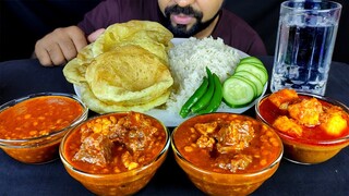 SOFT LUCHI, DAL MUTTON GOSHT, DUM ALOO, RICE, CHILI and SALAD ASMR MUKBANG EATING SHOW | #LiveToEATT