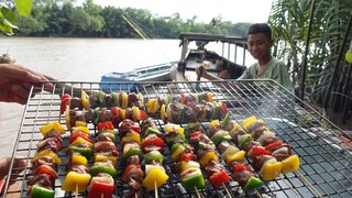 BÒ NƯỚNG XIÊN. Ra bờ sông câu cá ăn bò nướng - Bin Đen Miền Tây # 291