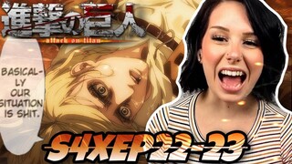 ANNIE IS BACK | Attack On Titan FINALE Season 4 Episode 22-23 | REACTION