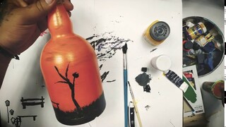Cara melukis di botol kaca | Sunset acrylic painting