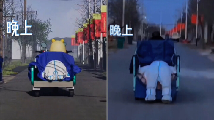 The different states of Big White on the tricycle after a tiring day—I’m tired too, but they call me