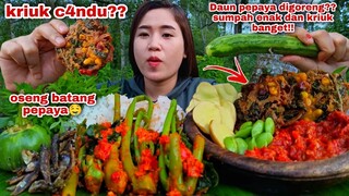 MAKAN OSENG BATANG PEPAYA BAKWAN DAUN PEPAYA LALAPAN JENGKOL MENTAH PETE GAMBAS MENTAH SAMBEL TERASI