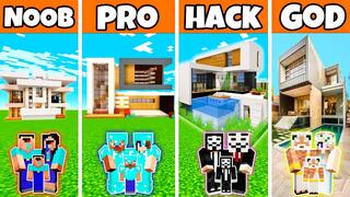 Minecraft Battle: EASY LUXE MODERN HOUSE BUILD CHALLENGE - NOOB vs PRO vs HACKER vs GOD / Animation