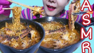 ASMR มาม่าเกาหลี ซีฟู๊ด ปลาหมึกสาย+หนวดปลาหมึกทะเลยักษ์+กิมจิ+ชีส octopus kimchi cheesy