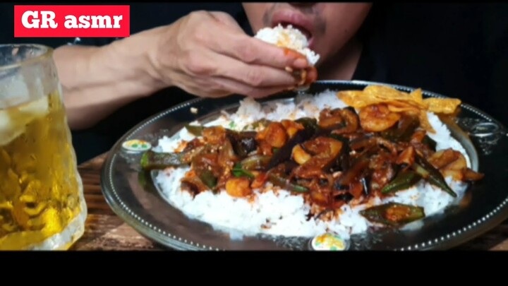 asmr,mukbang sambal udang,campur terong dan bende