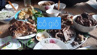 Cỗ giỗ. Thịt chó hai món. Rượu mặn và hấp.cá gập nướng đặc trưng miền bắc