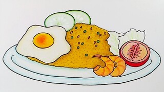 Cara menggambar nasi goreng || Menggambar makanan favorit