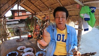 ปิ้งกบส้มปลาน้อยกินกับบักแตงบ้านแซ่บๆยามเช้ากับพ่อใหญ่หมอแคน