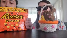 ASMR EATING SOUNDS - Reese's Pieces Peanut Butter Candy & Painting Easter Basket 🍫🐰🧺🎨