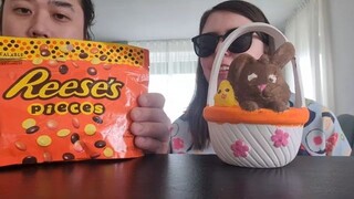 ASMR EATING SOUNDS - Reese's Pieces Peanut Butter Candy & Painting Easter Basket 🍫🐰🧺🎨