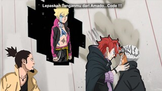 Boruto datang menolong Amado dari Code dan menggunakan kekuatan baru  sebagai Otsutsuki murni