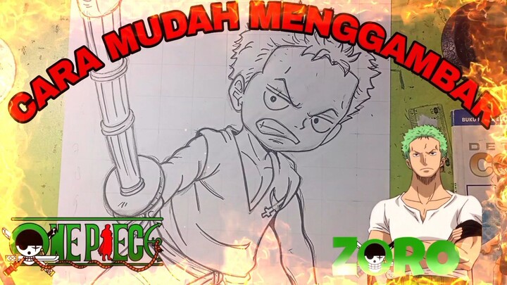 cara mudah menggambar anime one, Zoro