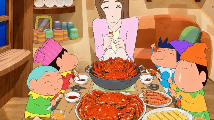 【Crayon Shin-chan】Shin-chan and his friends enjoy a super-luxurious crab feast, with fragrant shrimp