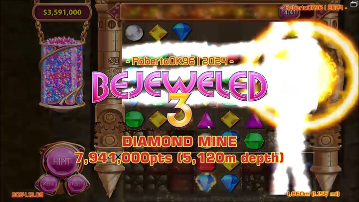 Bejeweled 3 - Diamond Mine - 7,941,000pts (5,120m) (Full Gameplay)