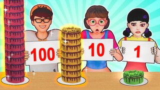100 Layer Of Food Challenge || Nick & Tani & Squid Game Doll II Scary Teacher 3D Mukbang Animation