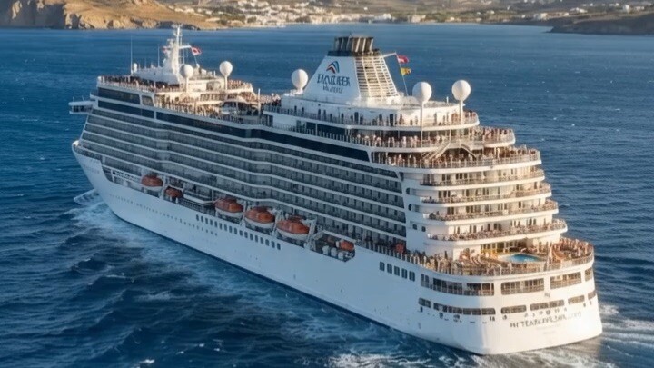 Mighty ship sailing in ocean