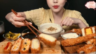Cơm cùng thịt chiên xù có cả phô mai kéo sợi  phần 3 #mukbang