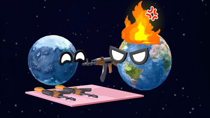 3D planet animation: Earth fighting the Overlord gun