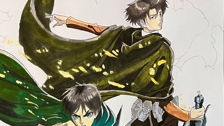 Proses menggambar tangan spidol Giant Allen Levi