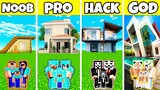 Minecraft Battle: Family Premium House Build Challenge - Noob vs Pro vs Hacker vs God