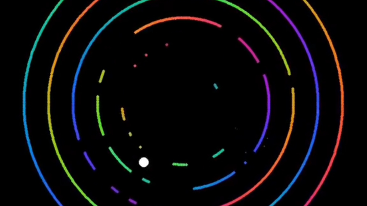 Can the little ball escape the spinning colorful cage?