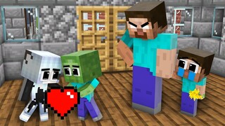 Monster School: Herobrine hinder Baby Zombie Love Baby Wofl Girl - Sad Story - Minecraft Animation