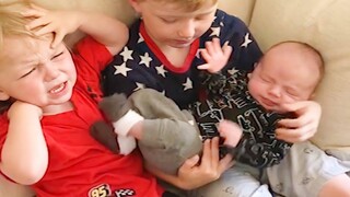 เด็กตลกพบทารกแรกเกิดเป็นครั้งแรก emotional