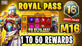 M16 ROYAL PASS 1 TO 50 RP REWARDS | FREE MYTHICS M16 RP | MONTH 16 ROYAL PASS PUBGM