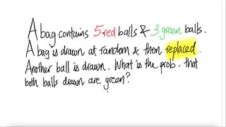 prob stat: A bag contains 5 red balls & 3 green balls. A ball is drawn at random &