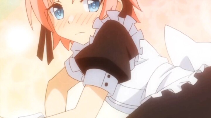 Such a cute pink-haired maid, when she lifts up her skirt, she finds out there is a big Kun Kun hidd