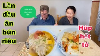 Bún riêu cua lần đầu nấu/chồng húp hết tô ăn xong thèm cháo gà/Cuộc sống pháp/món ngon mỗi ngày