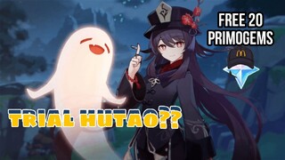 UJI COBA KARAKTER HUTAO???|FREE 20 PRIMOGEMS|GENSHIN IMPACT