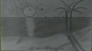 scenery moonlight night  pencil draw