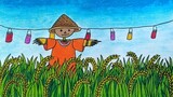 Cara menggambar orang orangan sawah || Menggambar pemandangan sawah