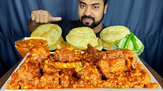 HUGE SPICY DAL MUTTON GOSHT, SOFT LUCHI/ PURI, GRAVY, SALAD, GREEN CHILI MUKBANG ASMR EATING SHOW ||