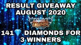 Result Giveaway August 2020 | Free Diamonds | Mobile Legends Bang Bang